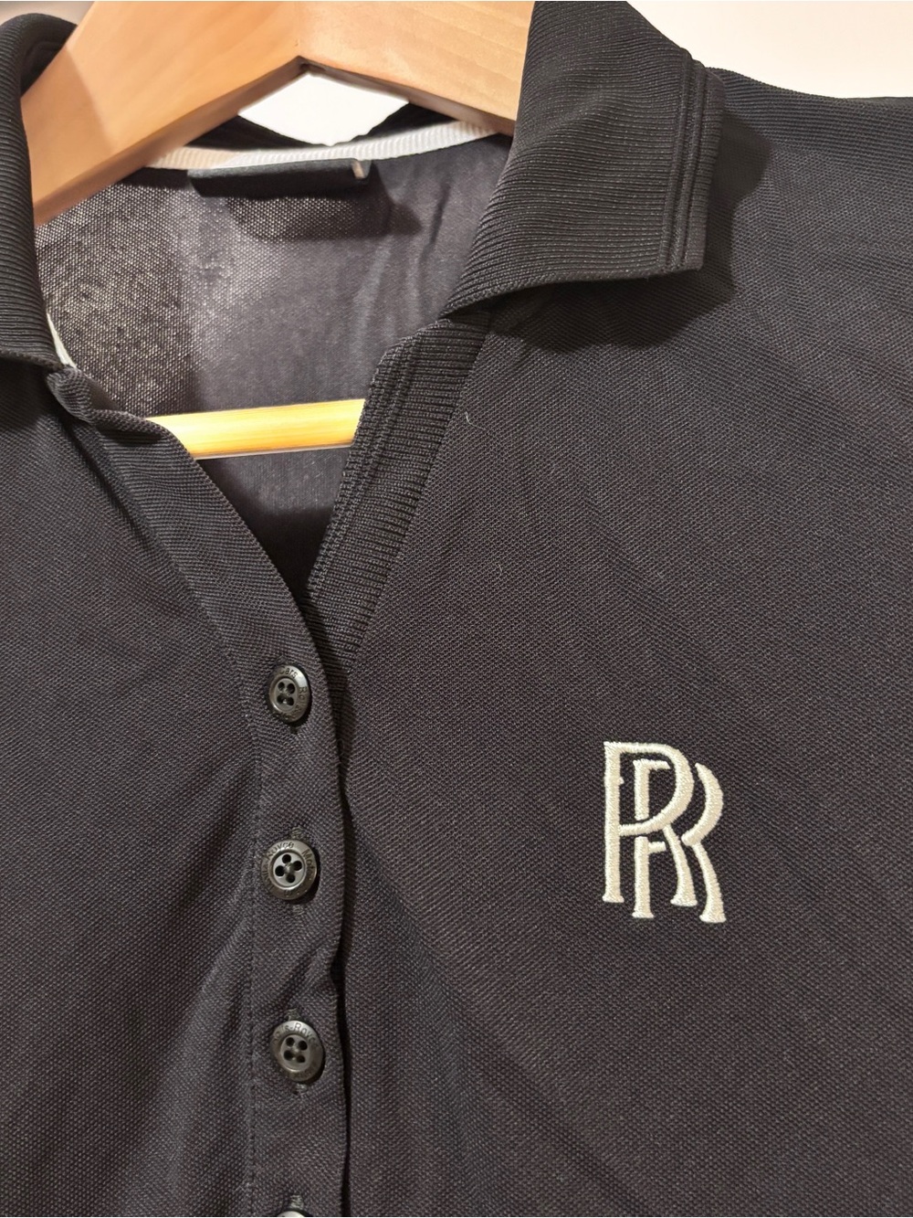 Rolls Royce Womens Black Polo Top Monogram Embroidery Size S Old Money Preppy